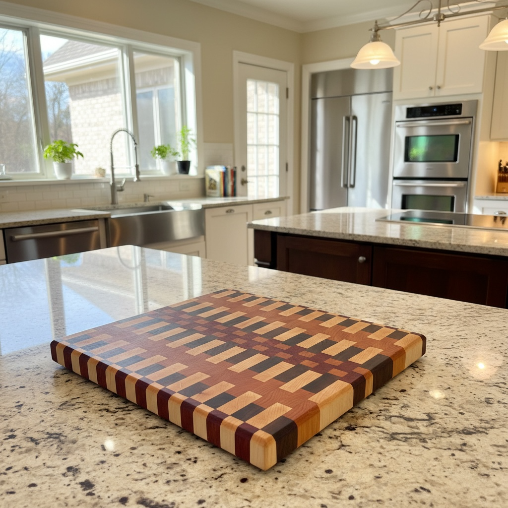 Wooden cutting board with "Dream On" inscription from Covered Bridge Workshop, ideal for kitchen prep and food presentation.