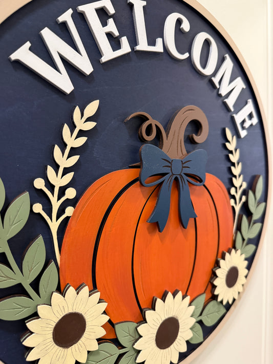 Door Hanger - Welcome Pumpkin Sunflower