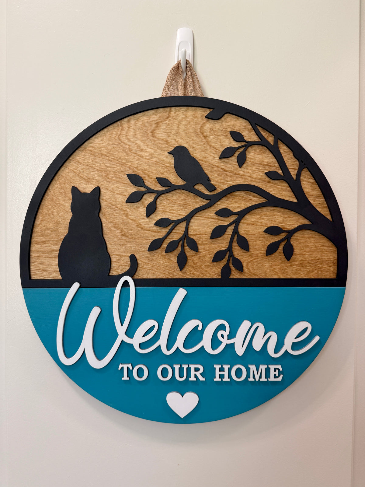Door Hanger -Cat & Songbird Welcome