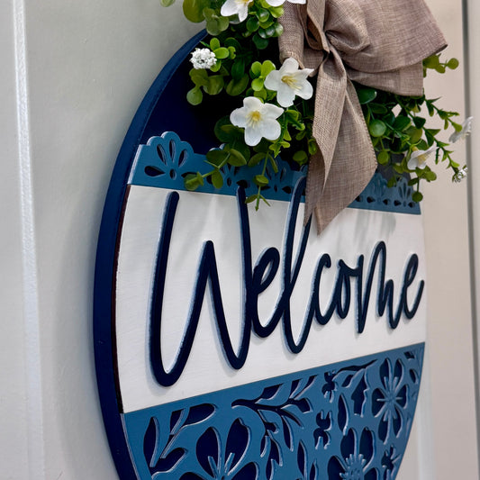 Door Hanger - Blue Blossom Welcome