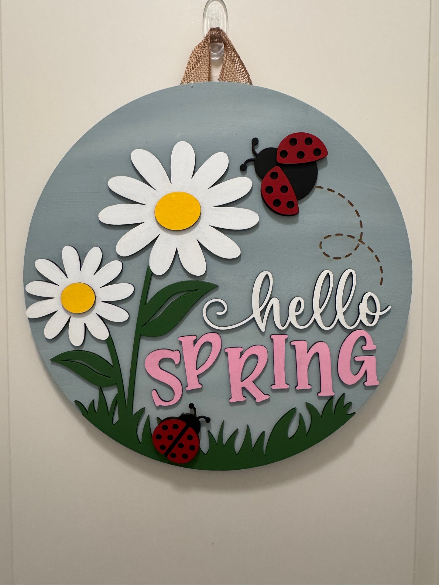 Door Hanger - Hello Spring Ladybugs