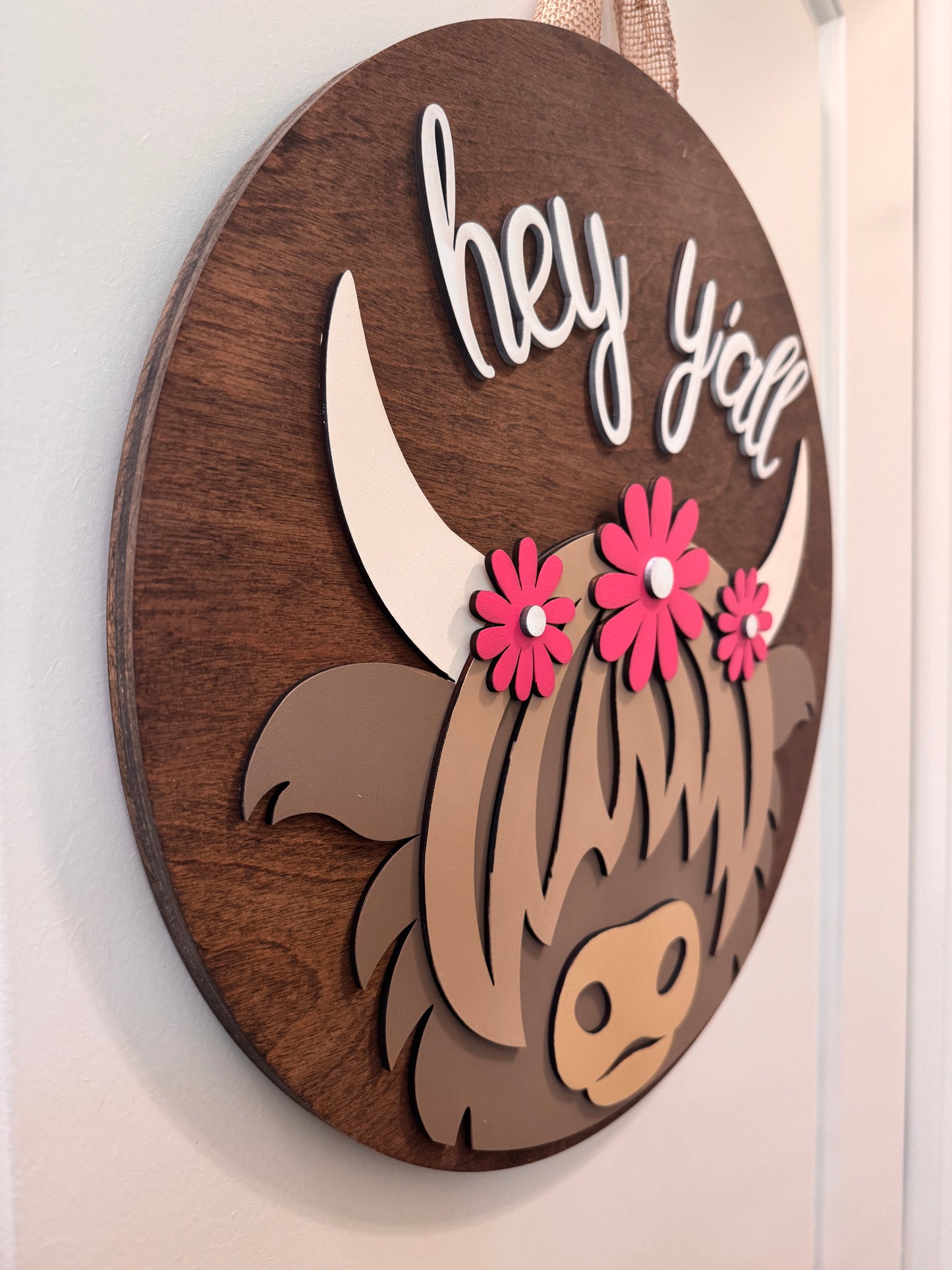 Door Hanger - Hey Y'All Highland Cow