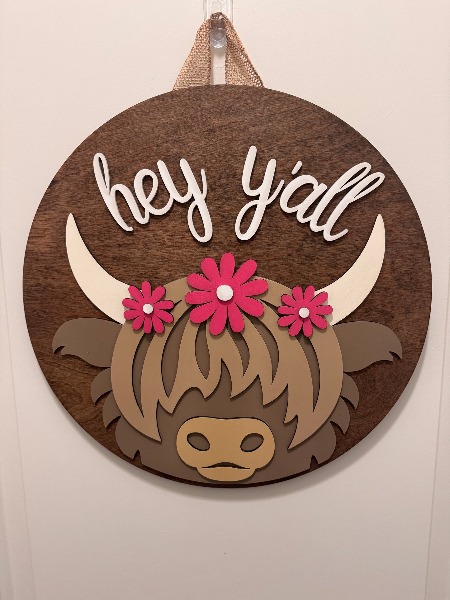 Door Hanger - Hey Y'All Highland Cow
