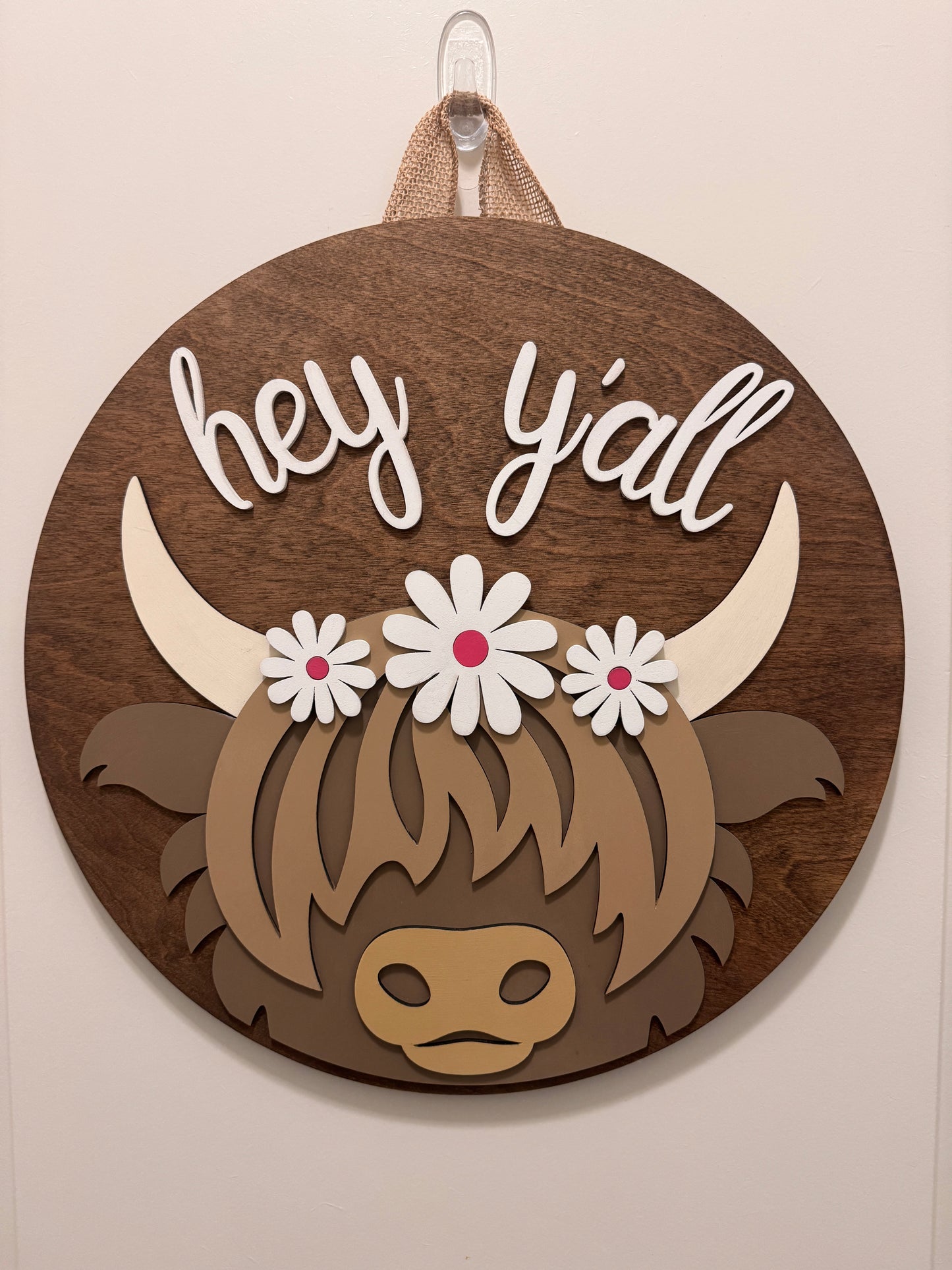 Door Hanger - Hey Y'All Highland Cow