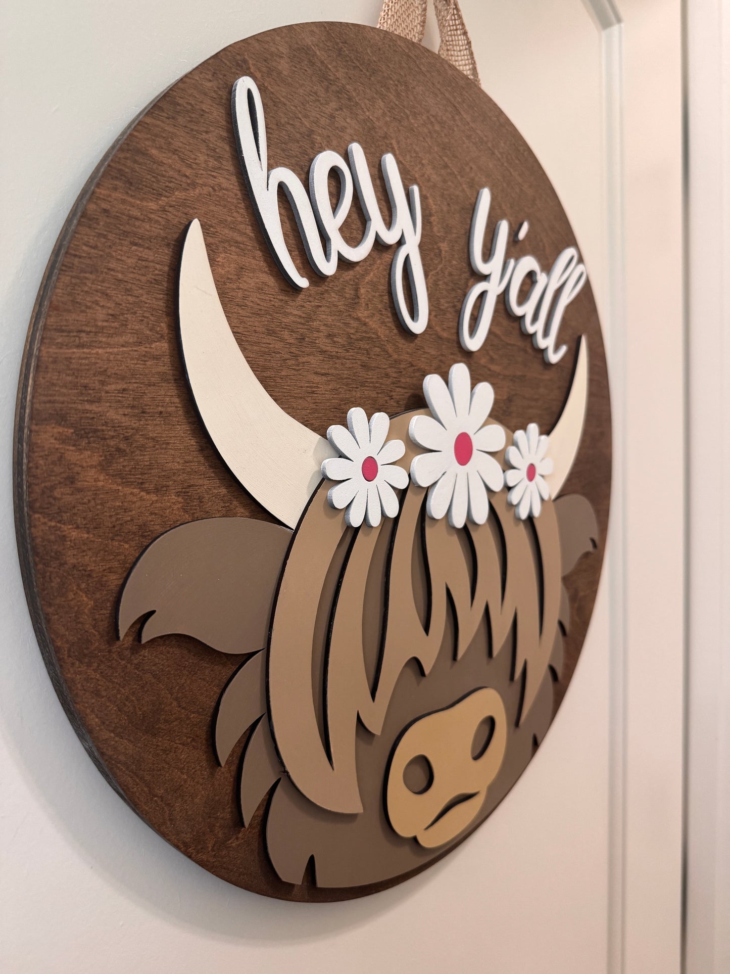 Door Hanger - Hey Y'All Highland Cow