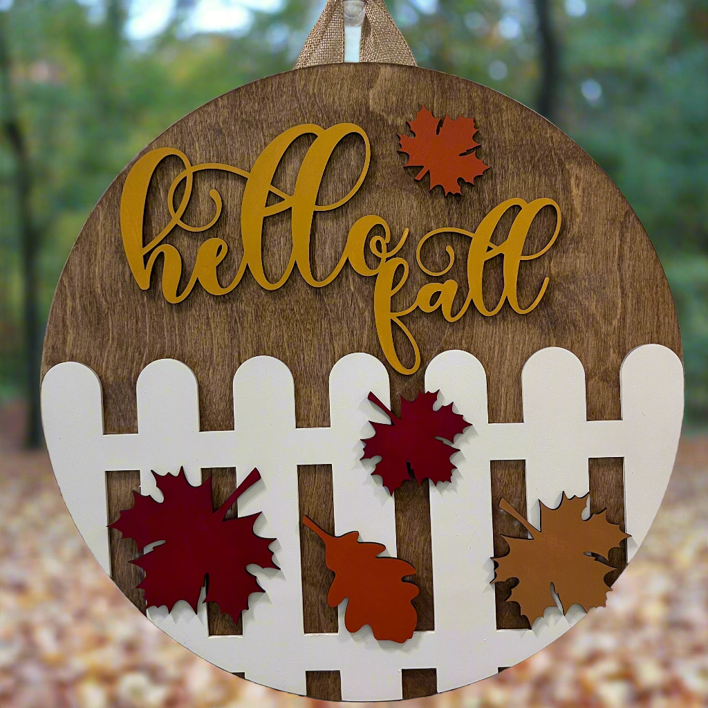 Door Hanger - Hello Fall (White Picket Fence)