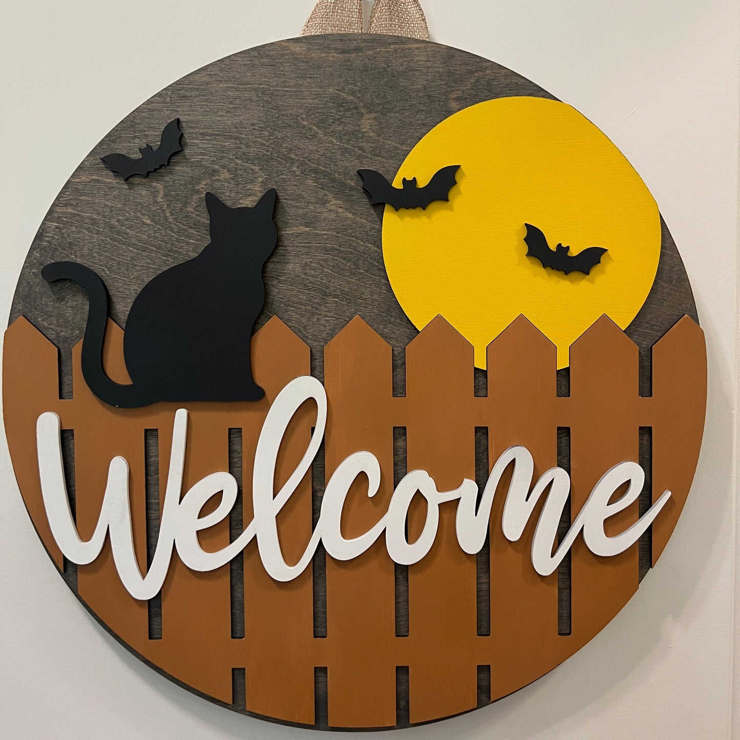 Door Hanger - Welcome (Cat on a Fence)