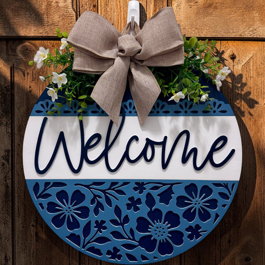 Door Hanger - Blue Blossom Welcome