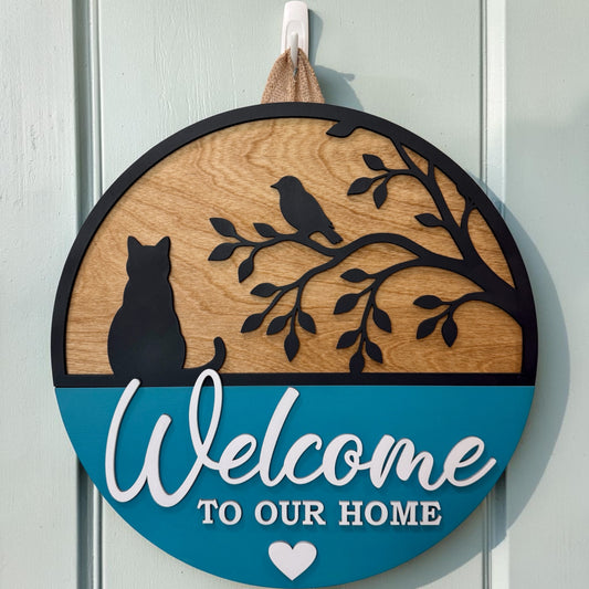 Door Hanger -Cat & Songbird Welcome