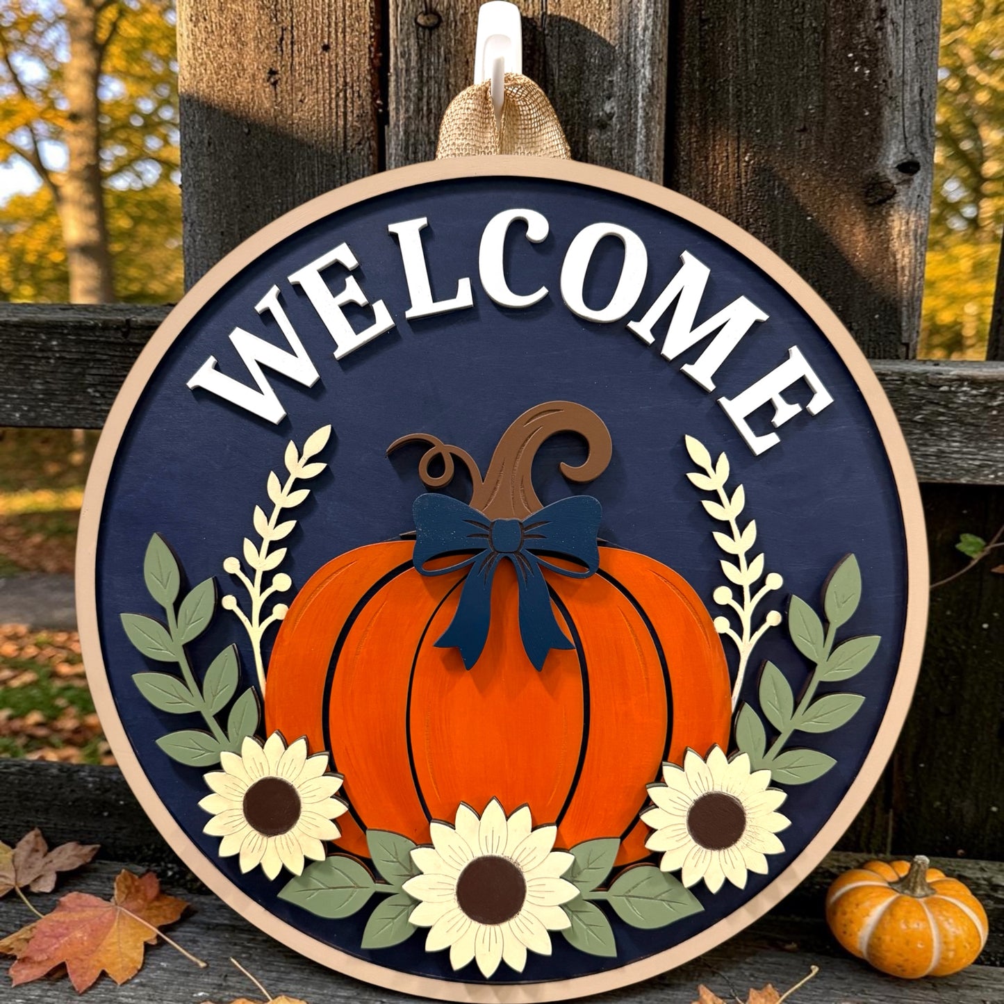 Door Hanger - Welcome Pumpkin Sunflower