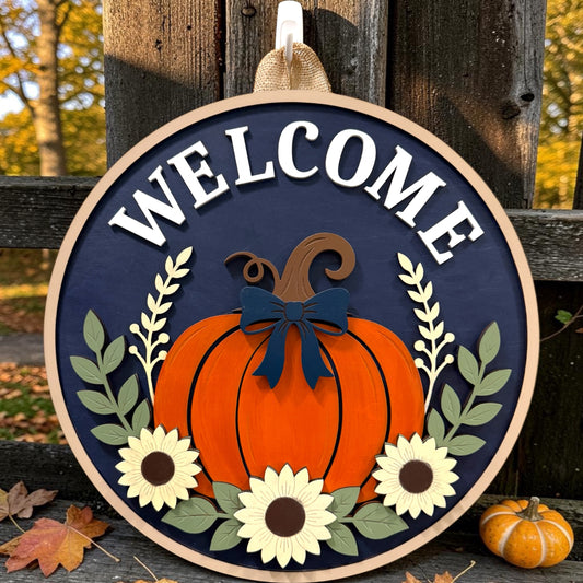 Door Hanger - Welcome Pumpkin Sunflower