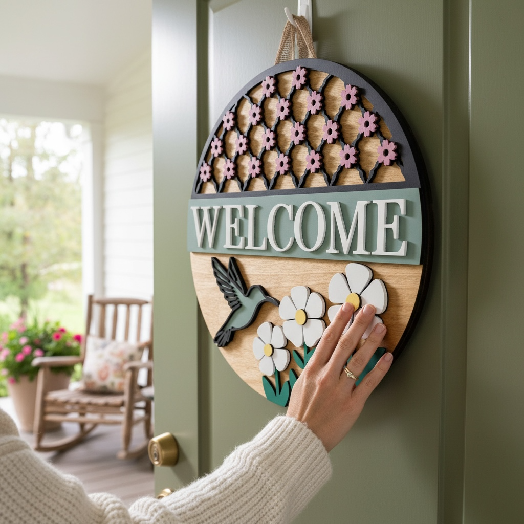 Door Hanger - Hummingbird Garden Welcome