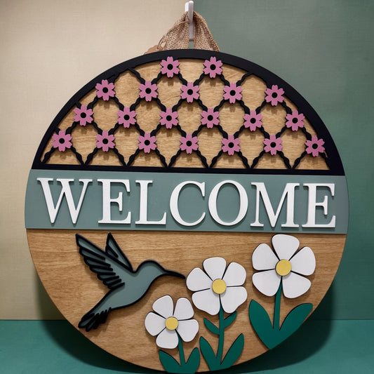 Door Hanger - Hummingbird Garden Welcome