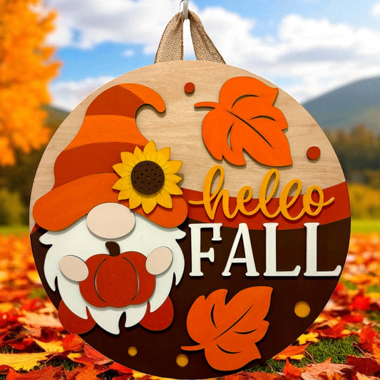 Door Hanger - Hello Fall (Pumpkin Gnome)
