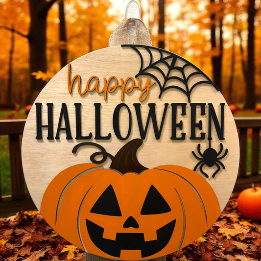 Door Hanger - Happy Halloween (Pumpkin Web)