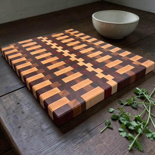 Wooden cutting board with "Happy Together" engraving by Covered Bridge Workshop, showcasing a smooth, durable kitchen accessory.