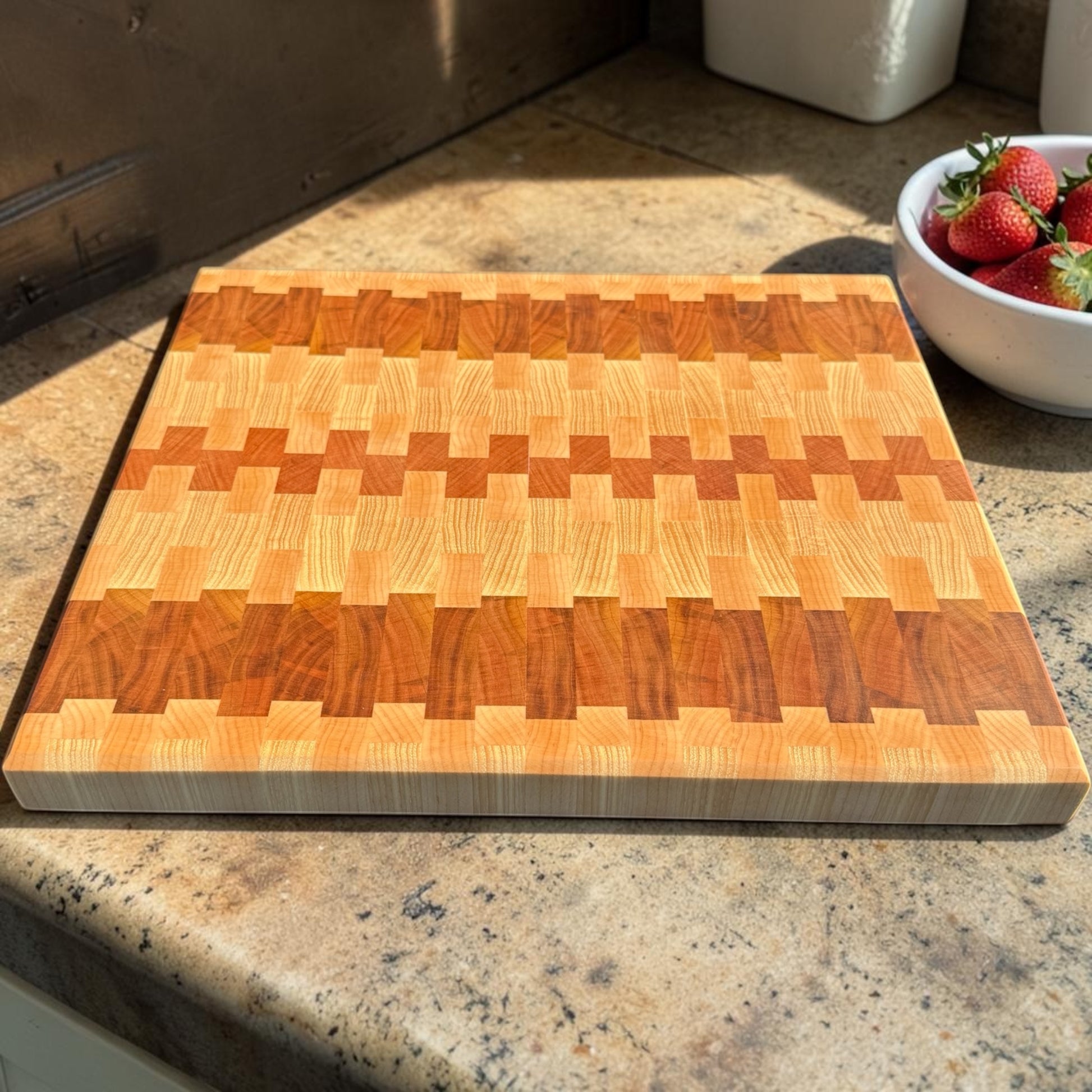 Wooden cutting board with fireflies design from Covered Bridge Workshop, featuring a natural wood finish and intricate firefly artwork.