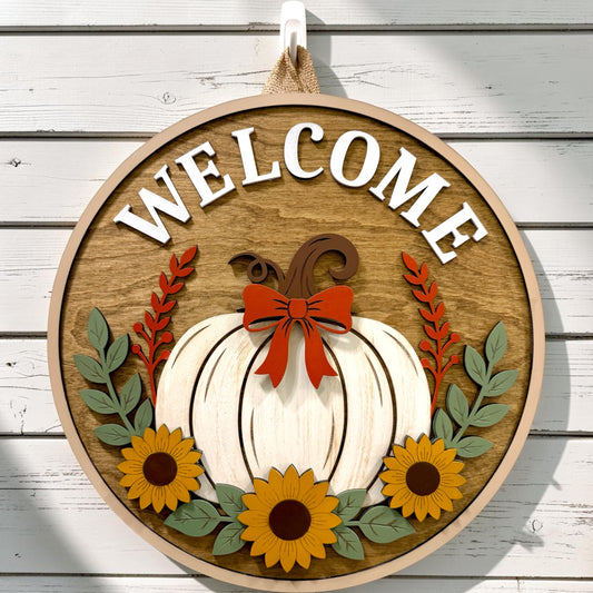 Door Hanger - Welcome Pumpkin Sunflower