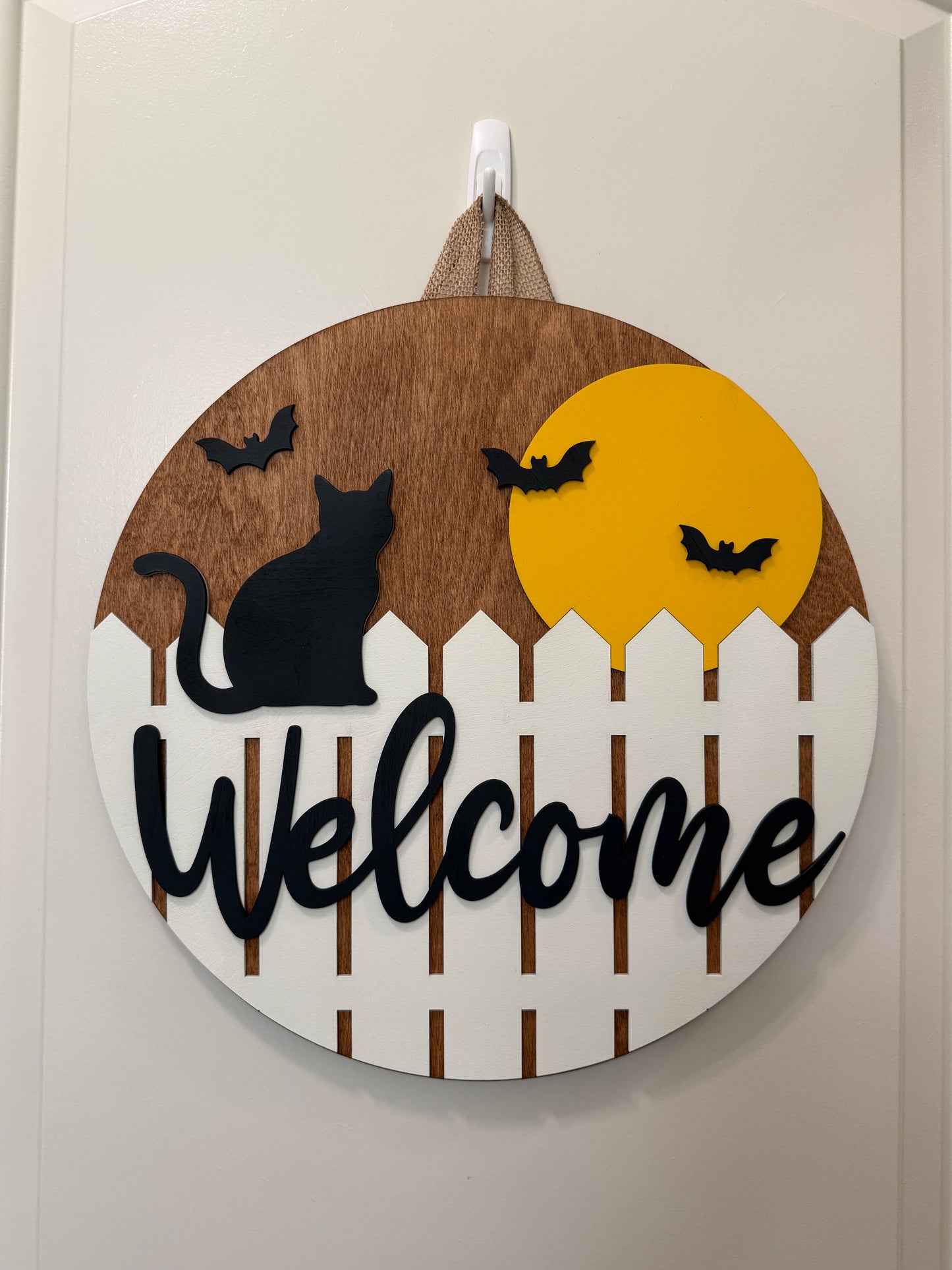 Door Hanger - Welcome (Cat on a Fence)