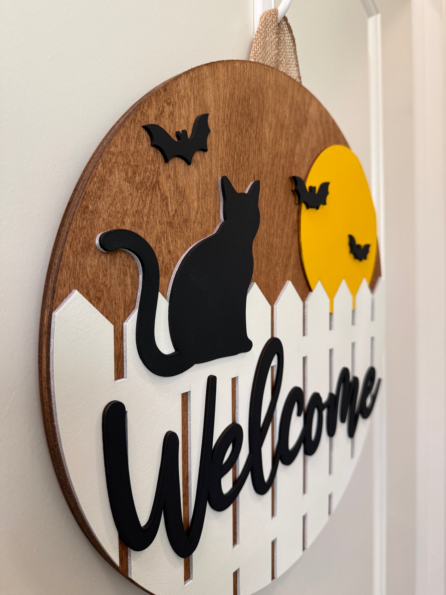 Door Hanger - Welcome (Cat on a Fence)