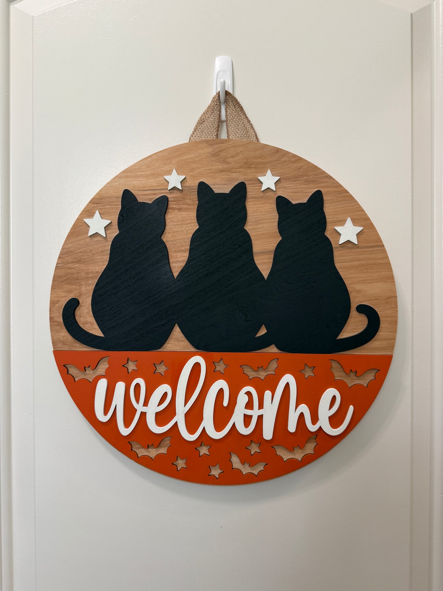 Door Hanger - Welcome (Three Black Cats)