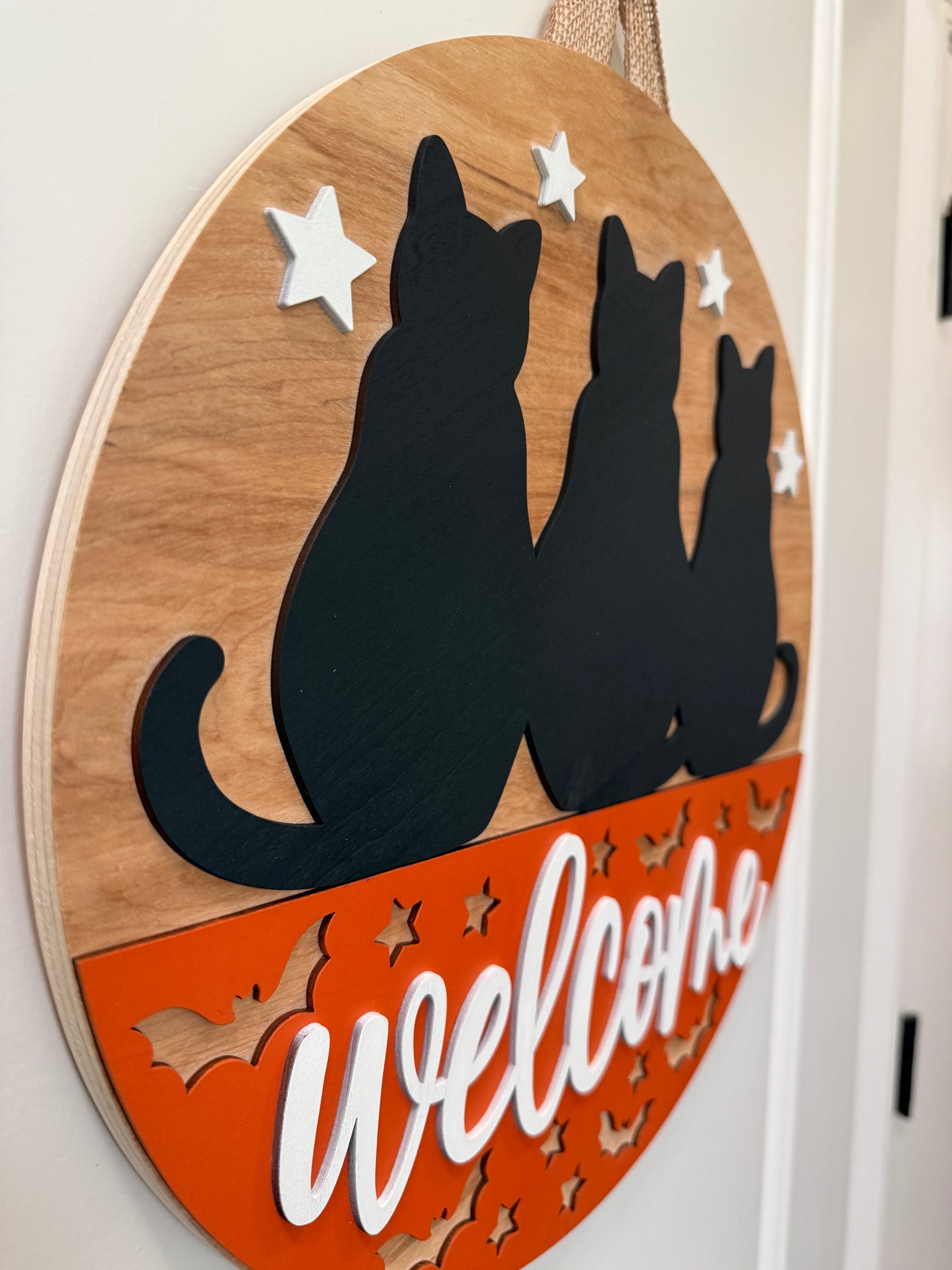 Door Hanger - Welcome (Three Black Cats)