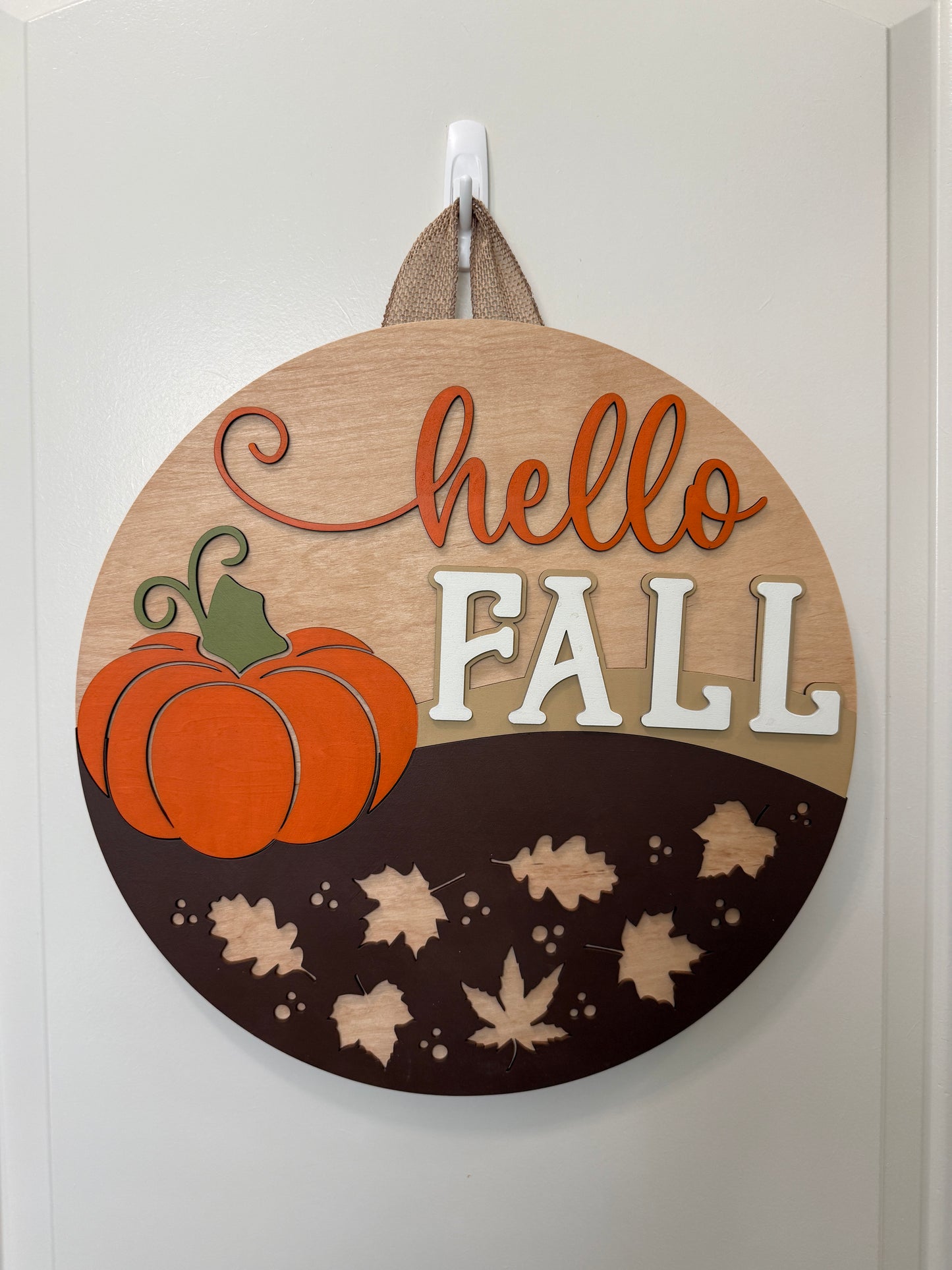 Door Hanger - Hello Fall (Pumpkin & Leaves)