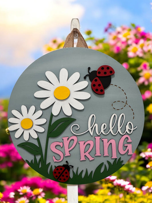 Door Hanger - Hello Spring Ladybugs
