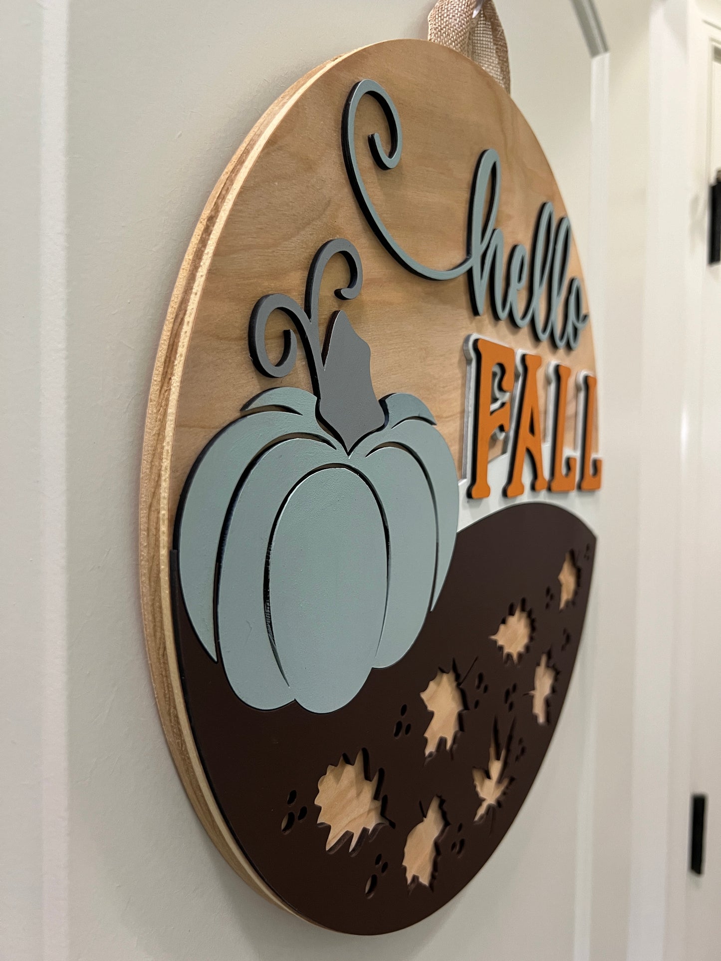 Door Hanger - Hello Fall (Pumpkin & Leaves)