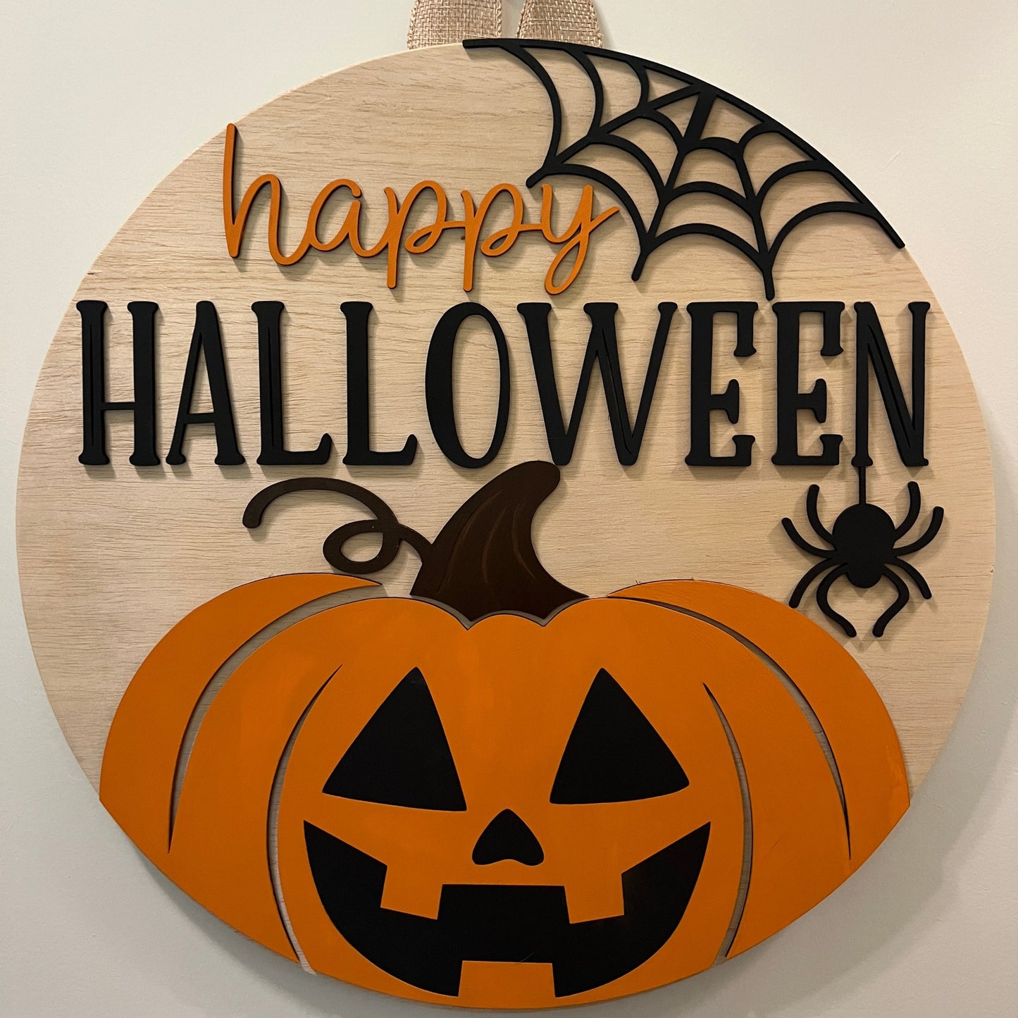 Door Hanger - Happy Halloween (Pumpkin Web)