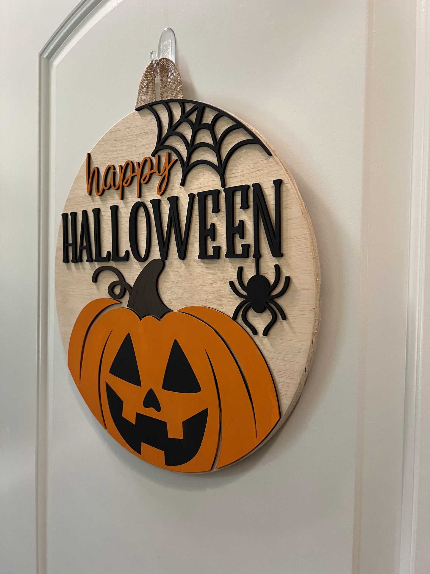 Door Hanger - Happy Halloween (Pumpkin Web)