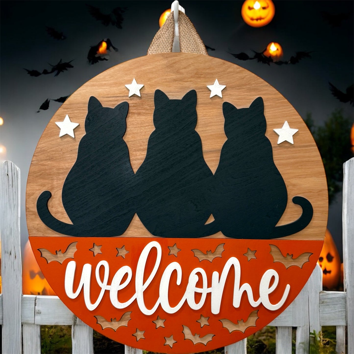 Door Hanger - Welcome (Three Black Cats)
