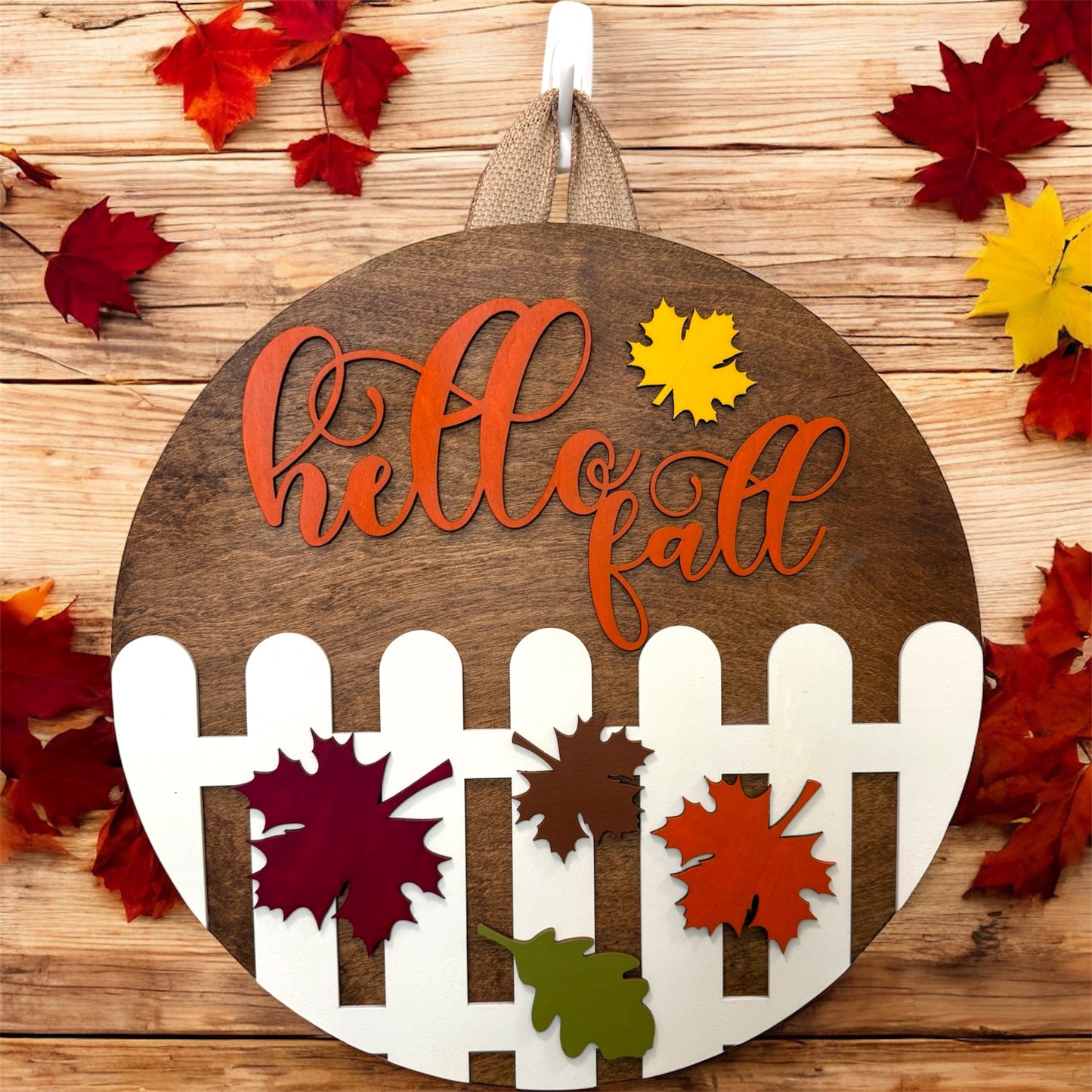Door Hanger - Hello Fall (White Picket Fence)