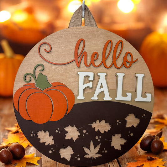 Door Hanger - Hello Fall (Pumpkin & Leaves)